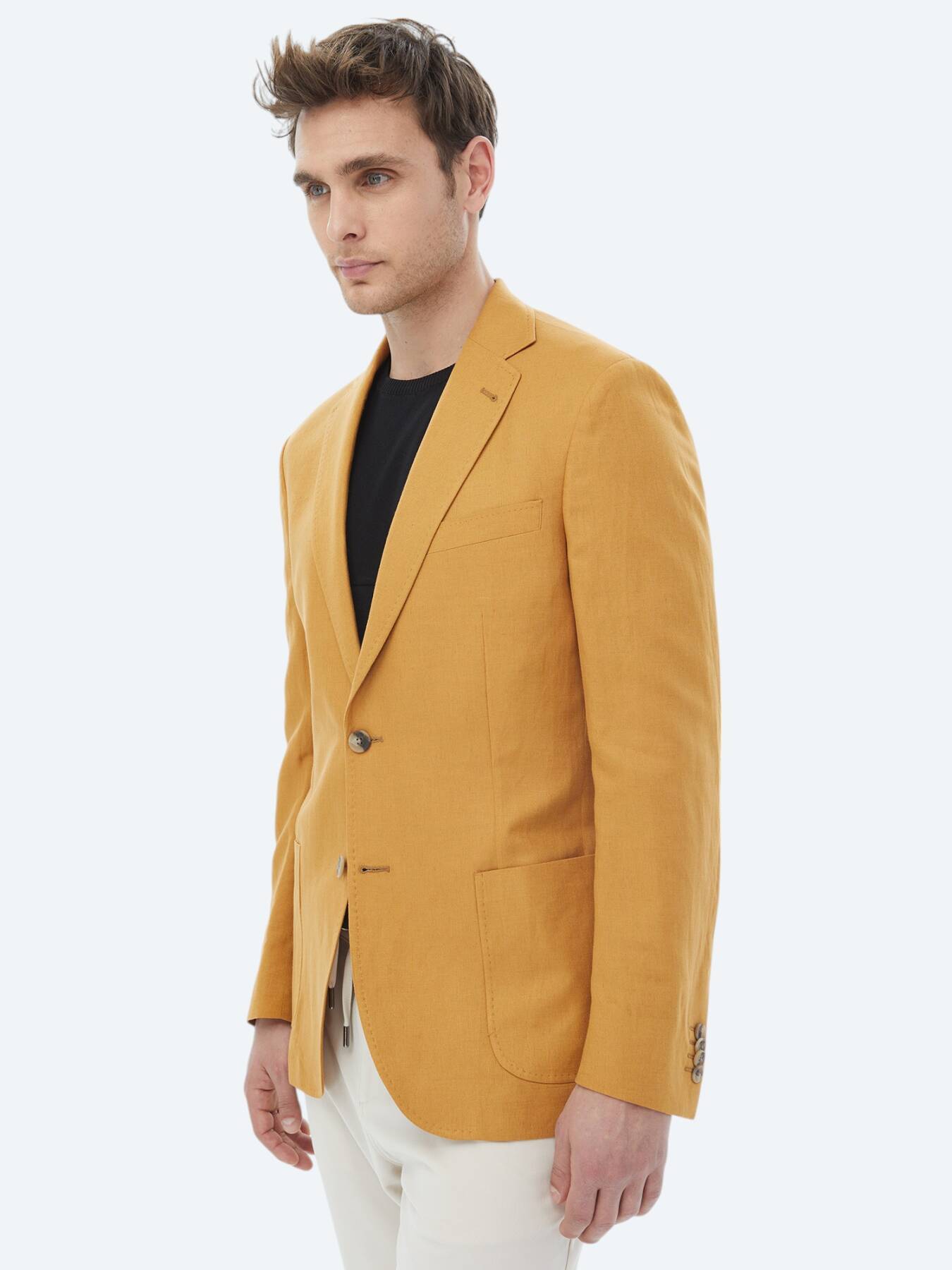 Safran Düz Modern Fit Keten Karışımlı Ceket