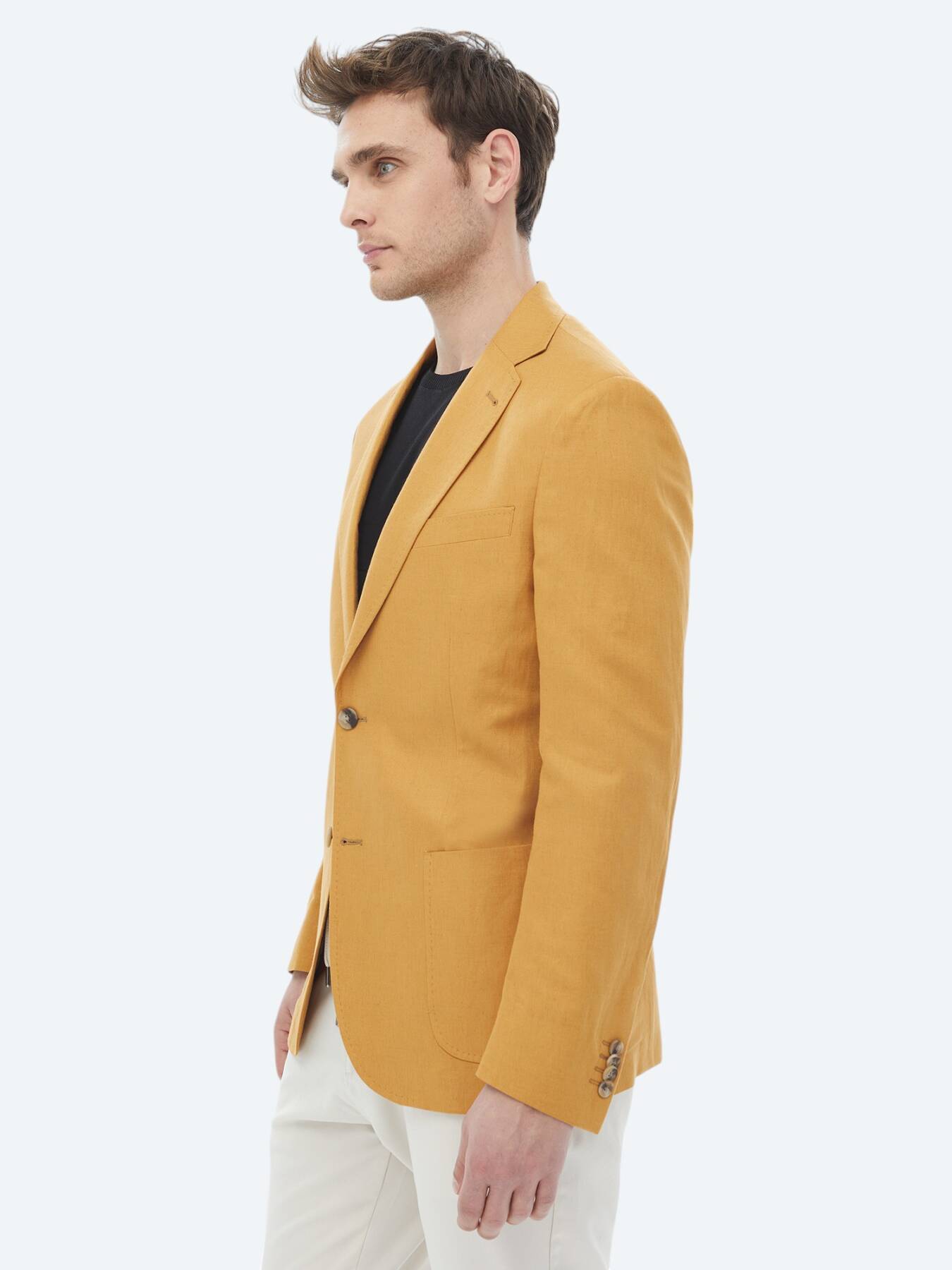Safran Düz Modern Fit Keten Karışımlı Ceket