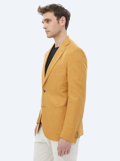 Safran Düz Modern Fit Keten Karışımlı Ceket