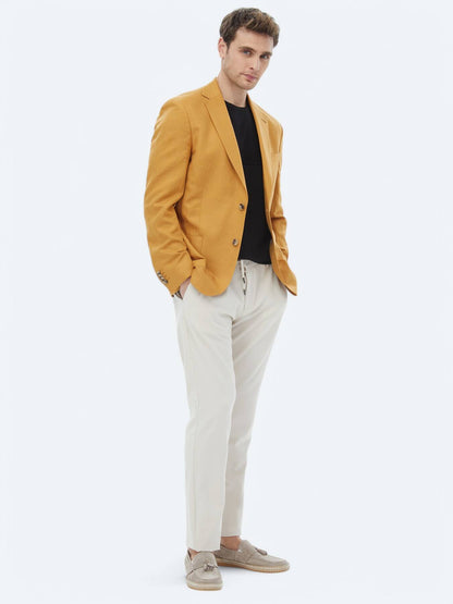 Safran Düz Modern Fit Keten Karışımlı Ceket