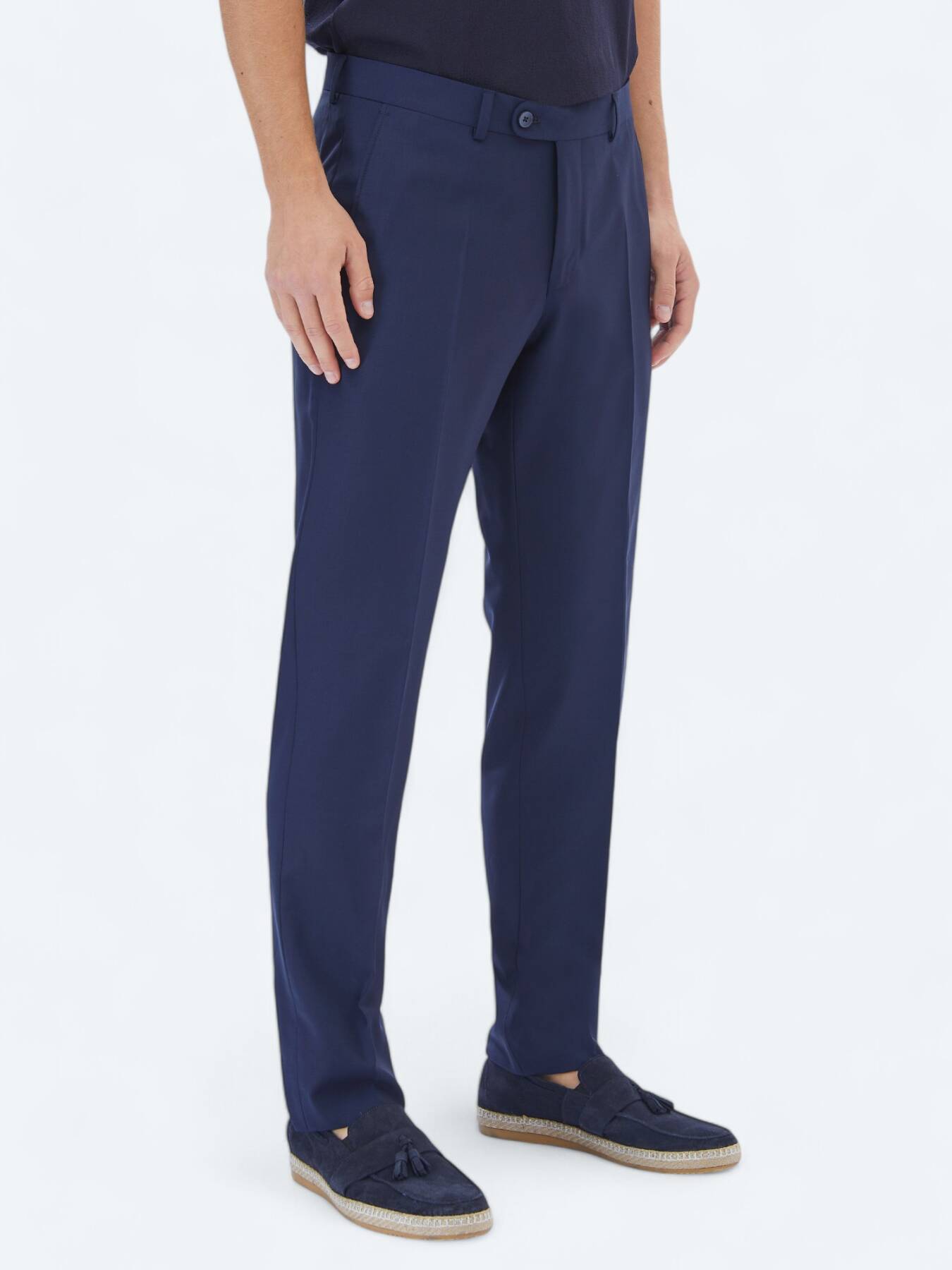 Saks Dokuma Fitted Fit Klasik Yün Karışımlı Pantolon