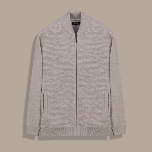 Desenli Fermuarlı Bej Hırka