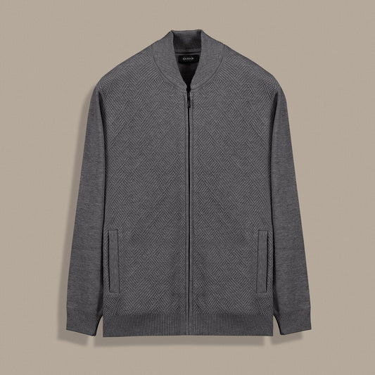 Desenli Fermuarlı Füme Hırka