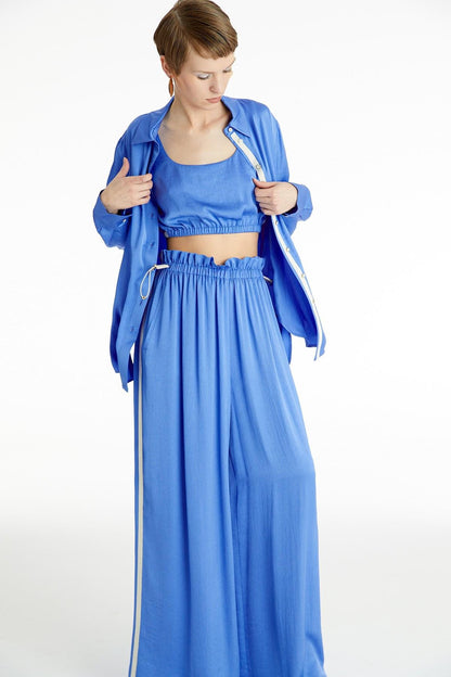 Saten Mavi Oversize Gömlek