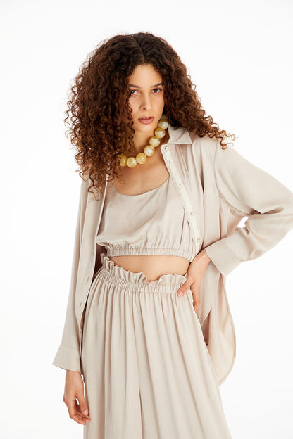 Saten Taş Oversize Gömlek