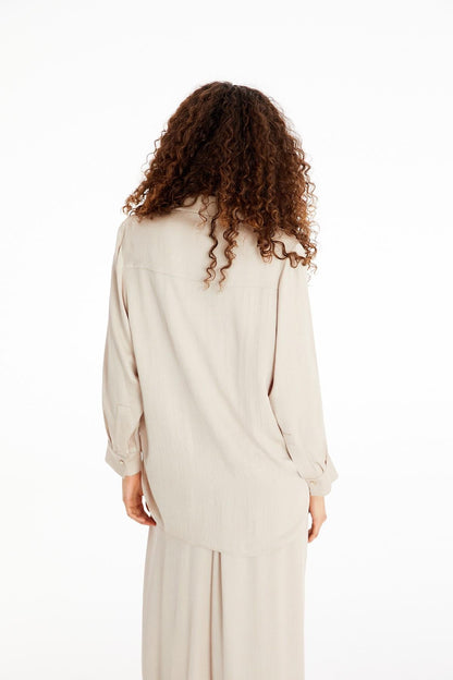 Saten Taş Oversize Gömlek