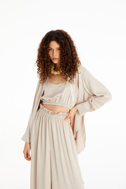 Saten Taş Oversize Gömlek