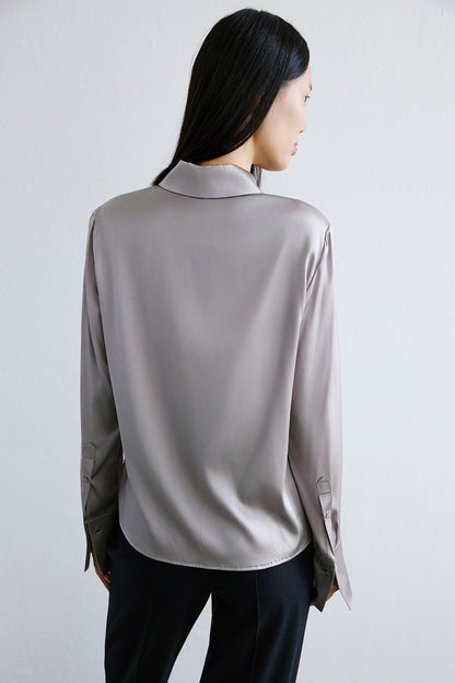 Şık Manşetli Uzun Kollu Gri Gömlek