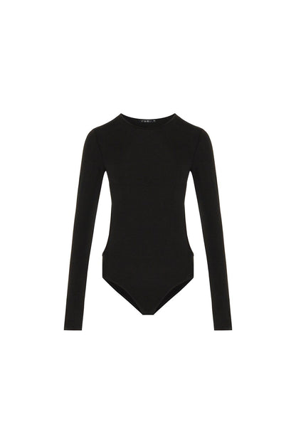 Sırt Dekolteli Uzun Kollu Siyah Body