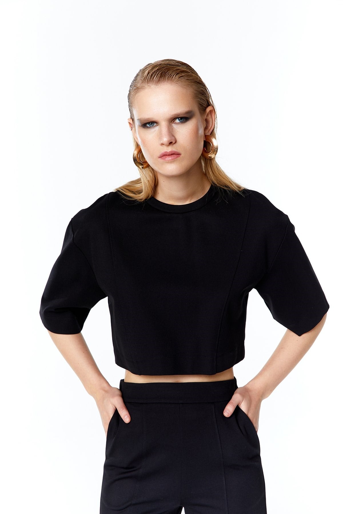 Siyah Basic Crop T-shirt