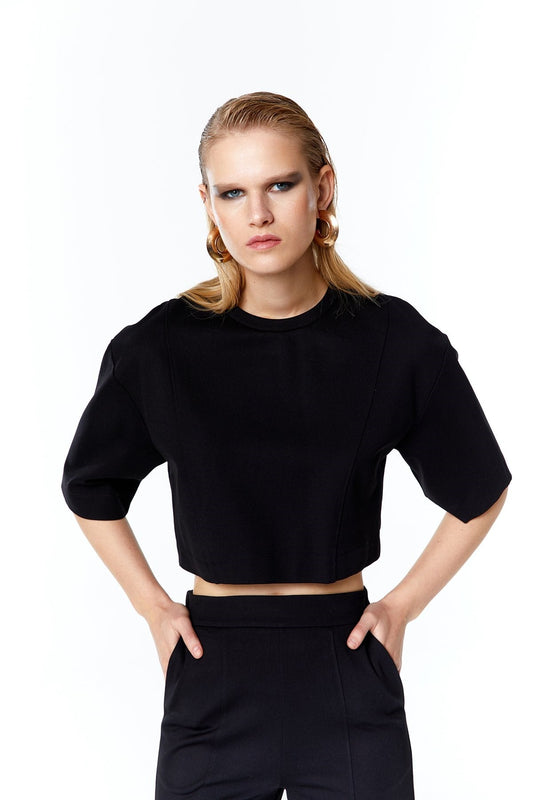 Siyah Basic Crop T-shirt