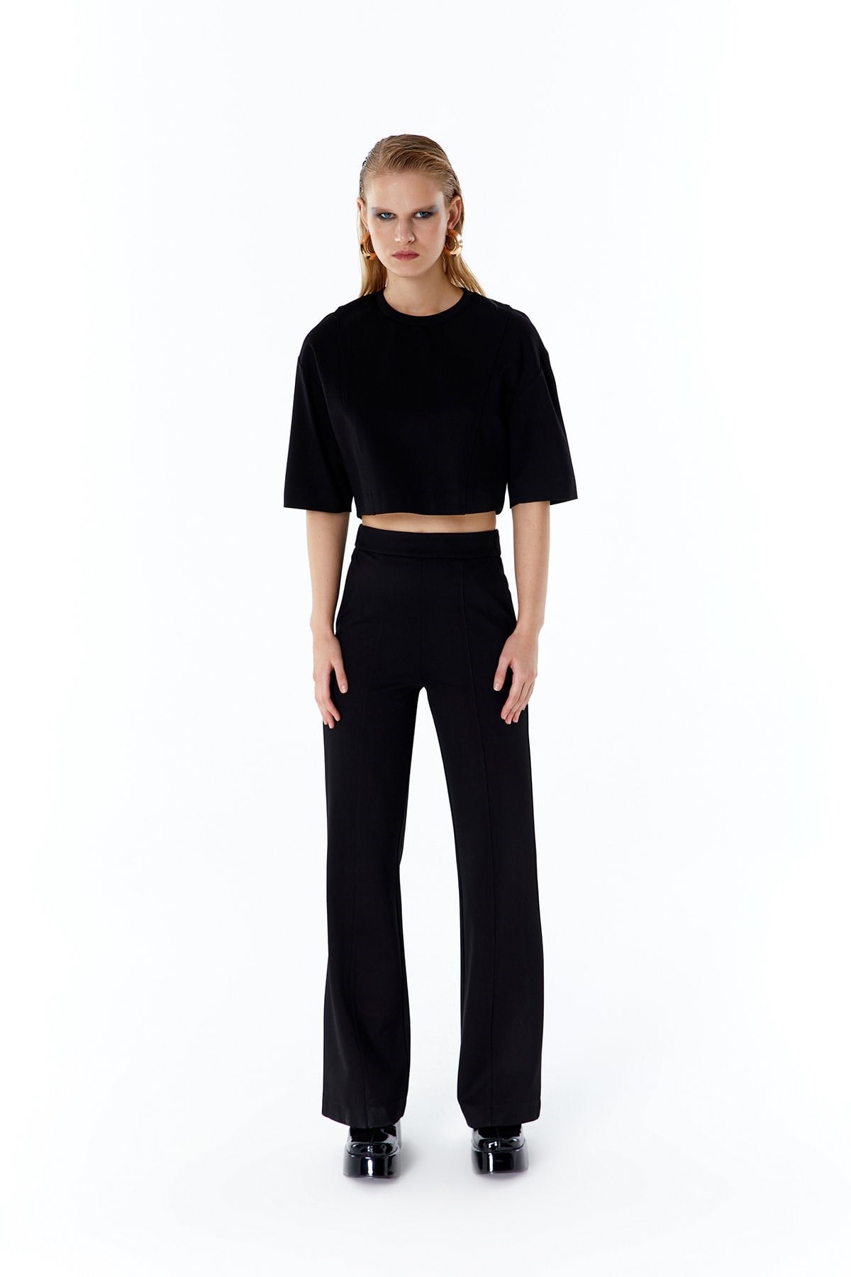 Siyah Basic Crop T-shirt