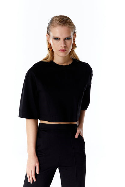 Siyah Basic Crop T-shirt