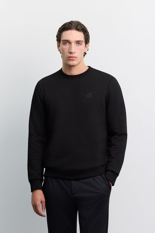 Siyah Bisiklet Yaka 3 Iplik Şardonlu -5 Dereceye Dayanıklı Sweatshirt