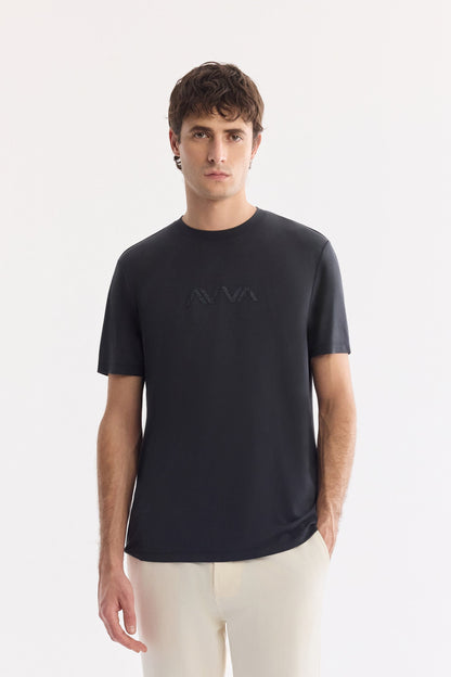 Siyah Bisiklet Yaka Modal Karışımlı Soft Touch T-shirt