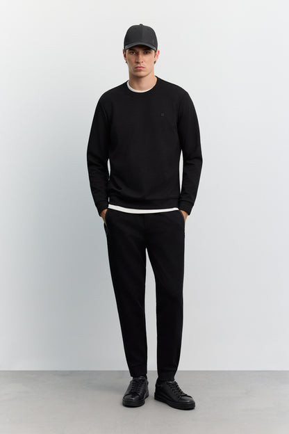 Siyah Bisiklet Yaka Kolay Ütülenen Sweatshirt