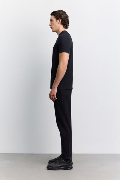Siyah Bisiklet Yaka Soft Touch Premium Basic T-shirt