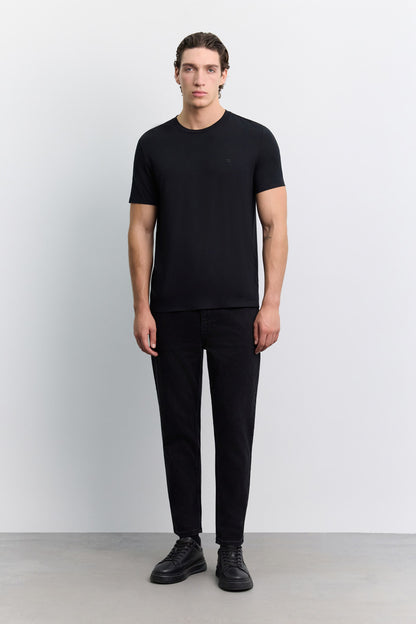 Siyah Bisiklet Yaka Soft Touch Premium Basic T-shirt
