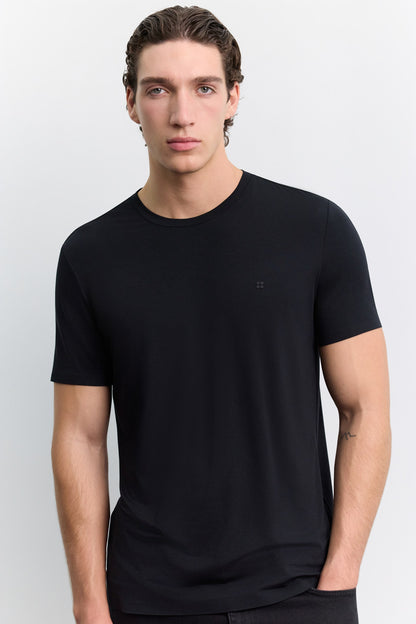 Siyah Bisiklet Yaka Soft Touch Premium Basic T-shirt