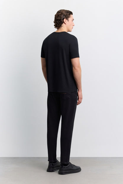 Siyah Bisiklet Yaka Soft Touch Premium Basic T-shirt