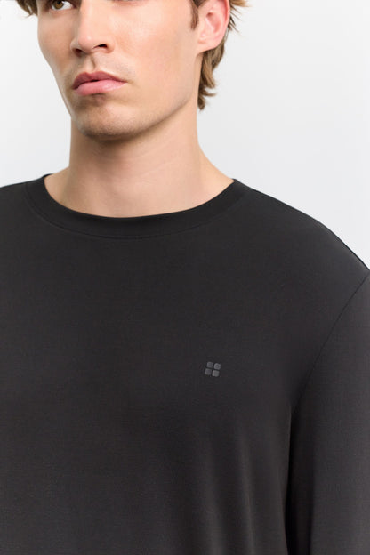 Siyah Bisiklet Yaka Uzun Kol Basic Modal T-shirt