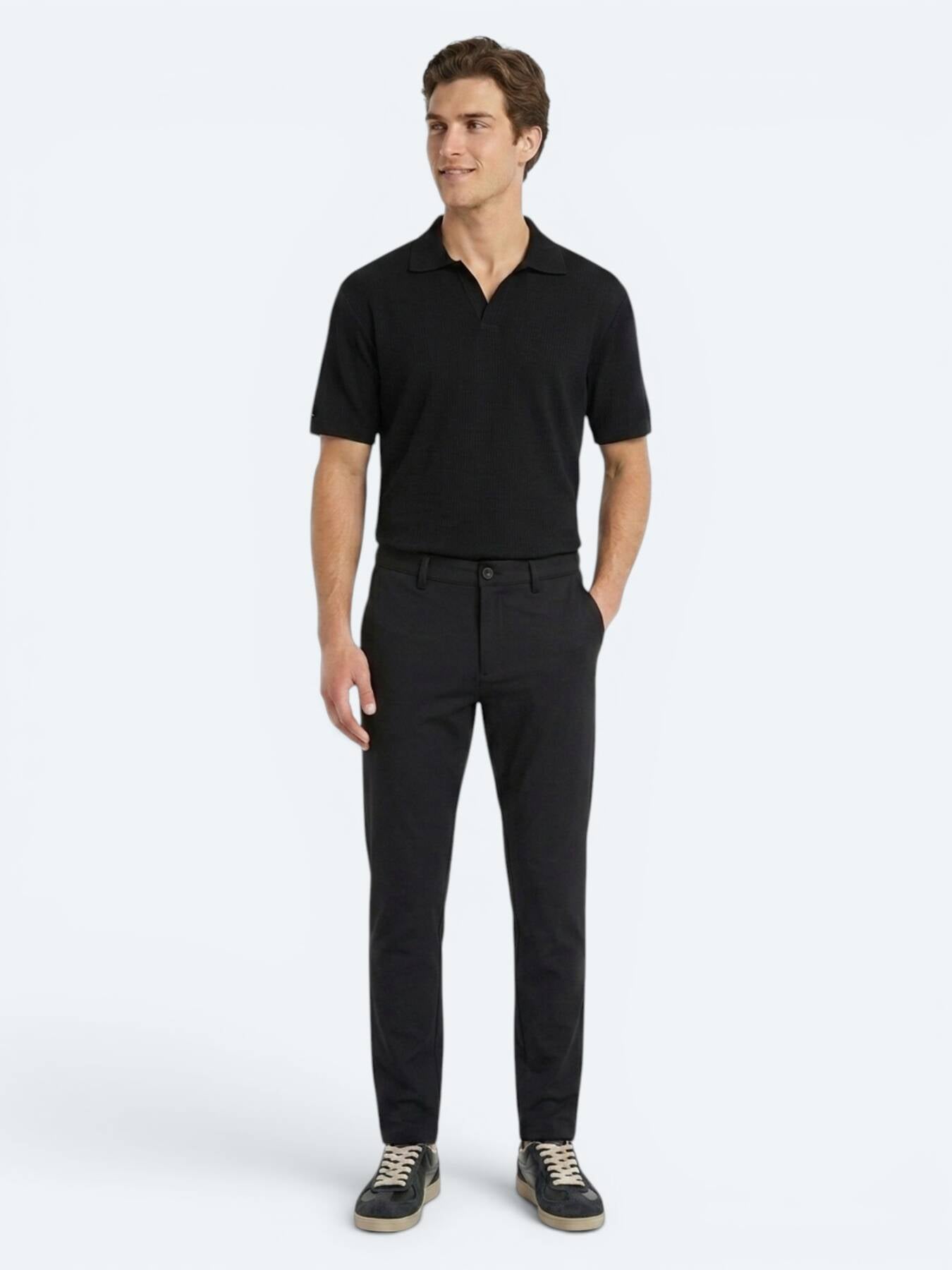 Siyah Çizgili Polo Yaka %100 Pamuk T-shirt