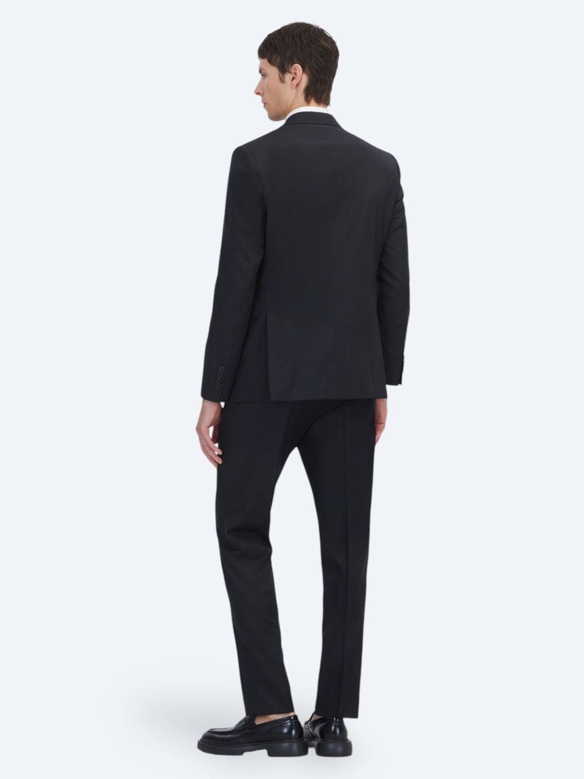 Siyah Çizgili Modern Fit %100 Yün Takım Elbise