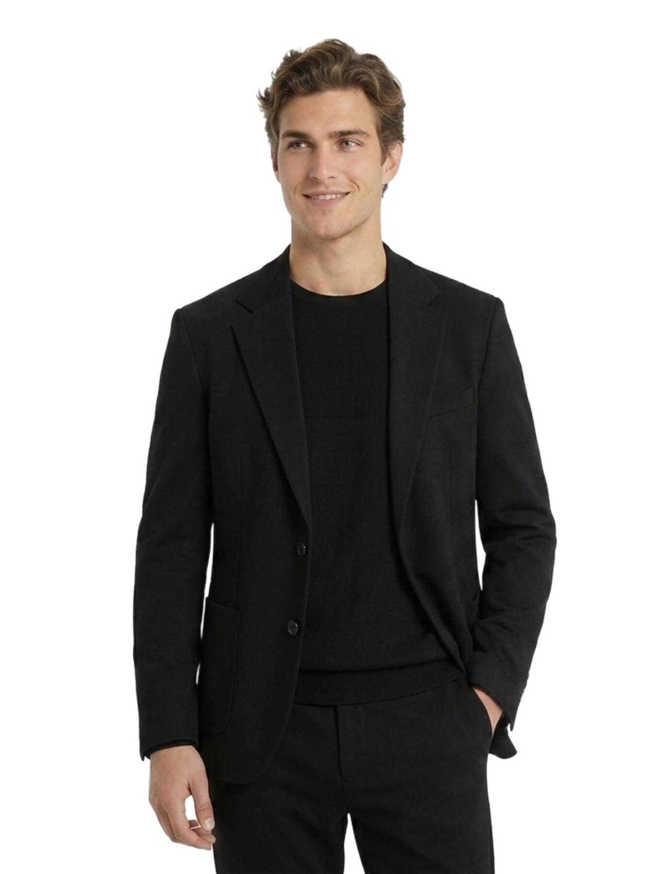 Siyah Çizgili Modern Fit Örme Takım Elbise