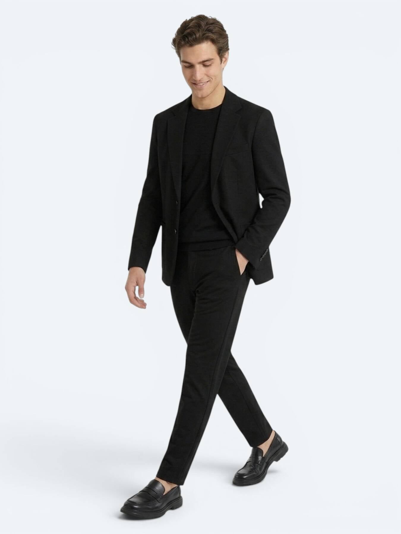 Siyah Çizgili Modern Fit Örme Takım Elbise