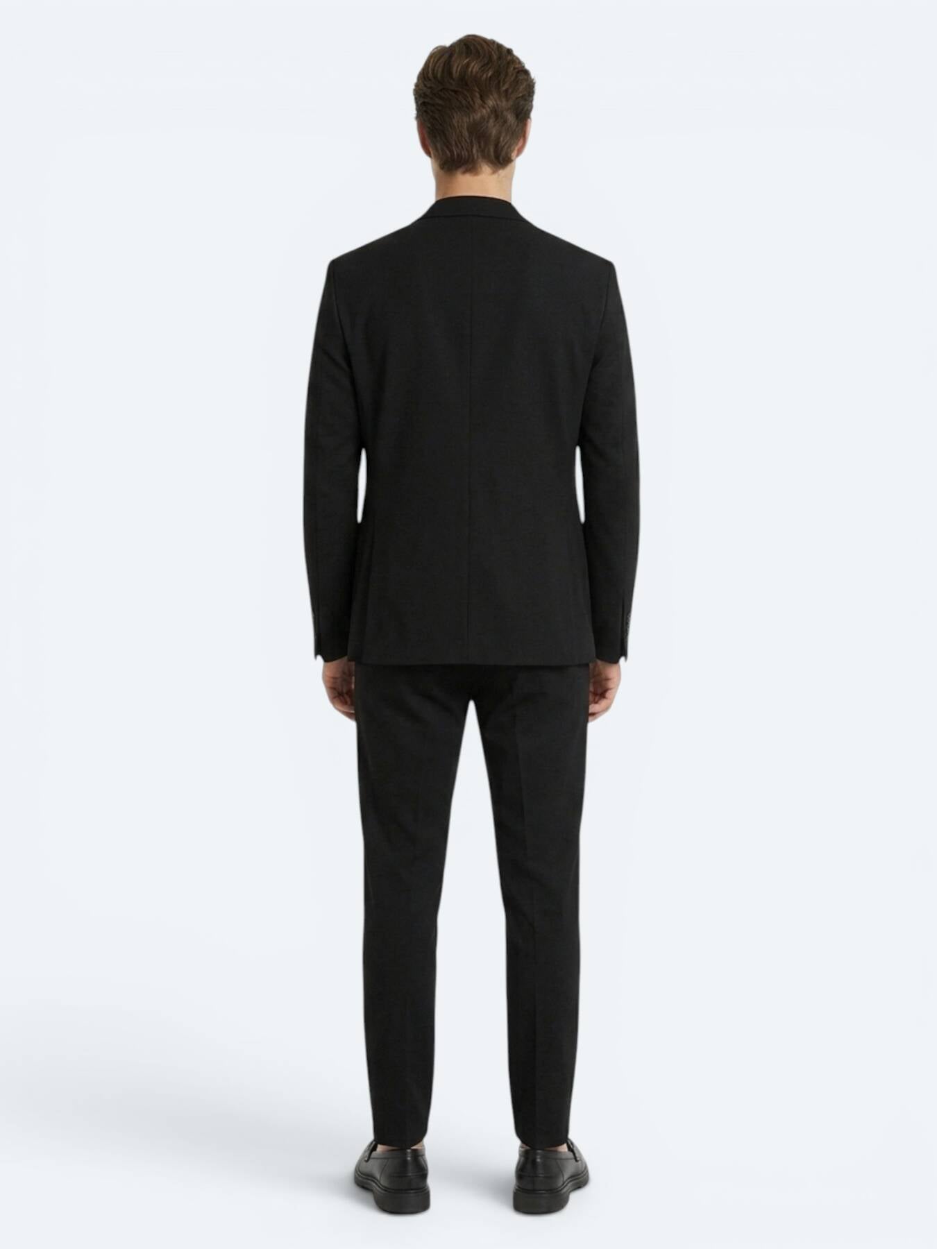 Siyah Çizgili Modern Fit Örme Takım Elbise
