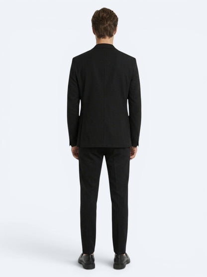 Siyah Çizgili Modern Fit Örme Takım Elbise