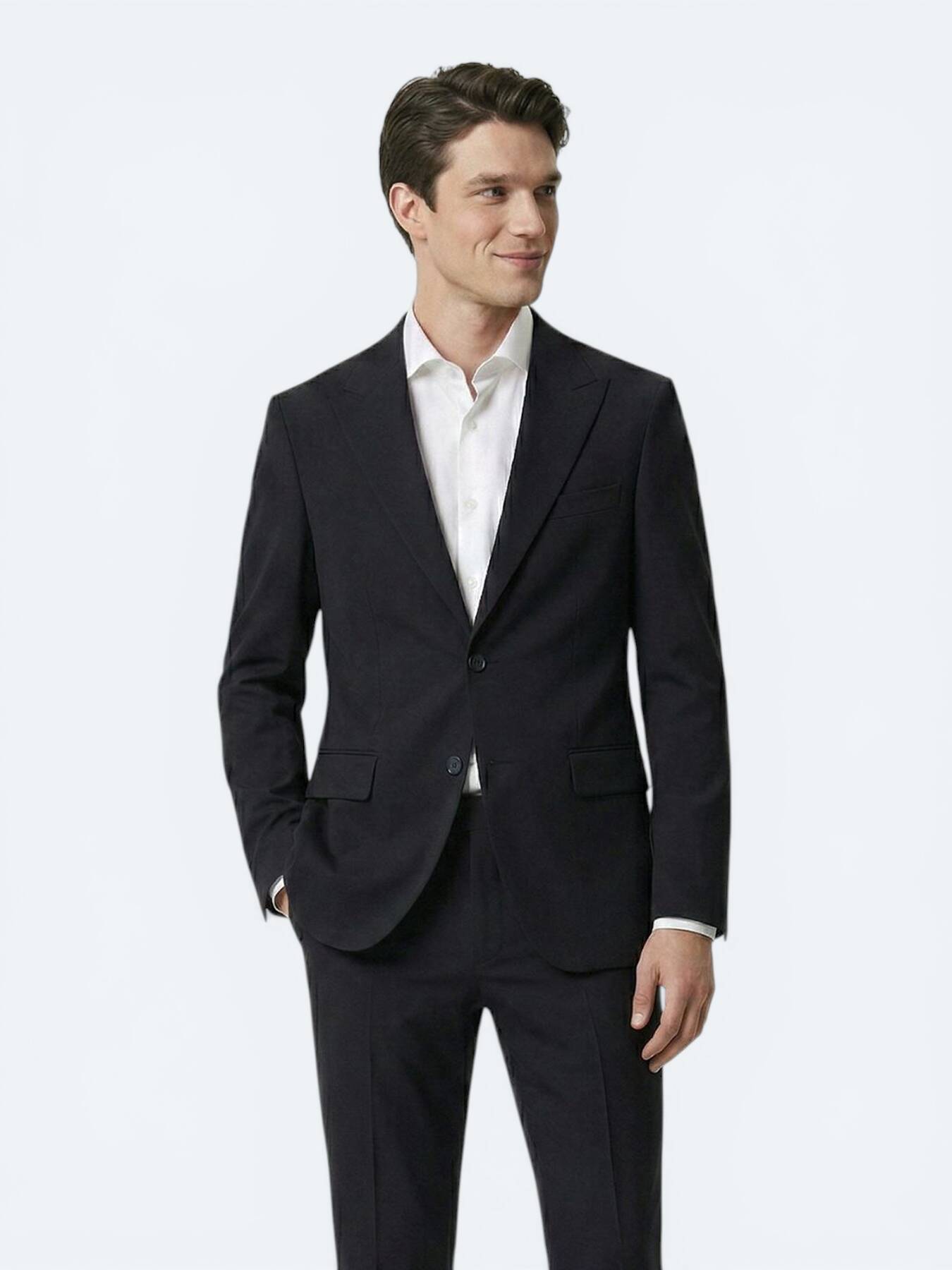 Siyah Çizgili Modern Fit Takım Elbise