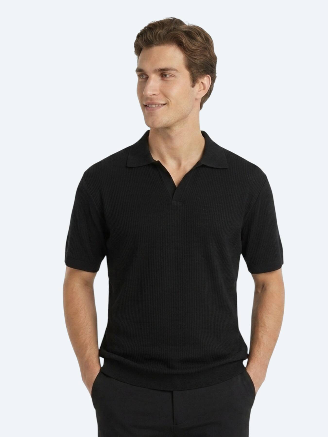 Siyah Çizgili Polo Yaka %100 Pamuk T-shirt