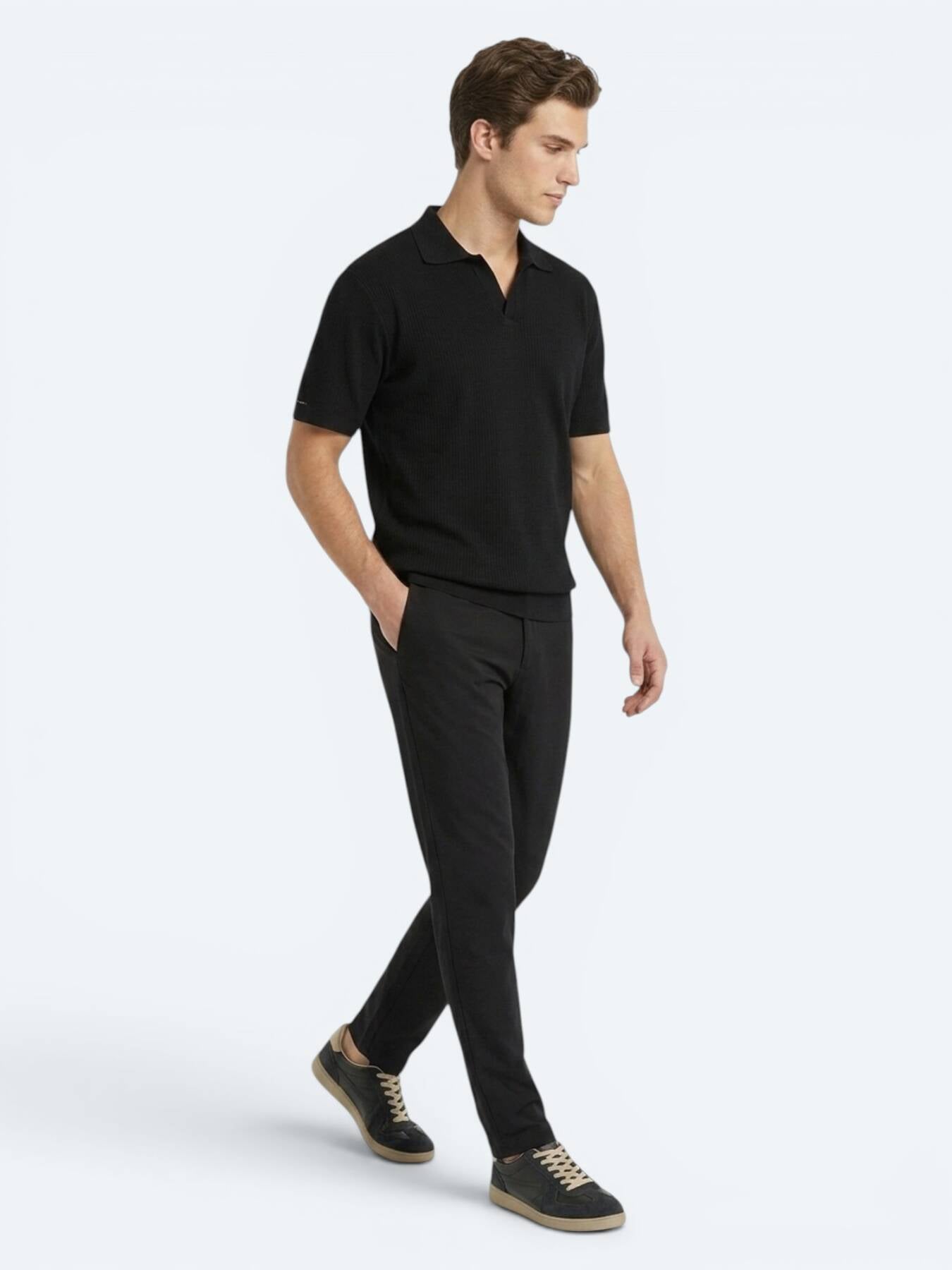 Siyah Çizgili Polo Yaka %100 Pamuk T-shirt