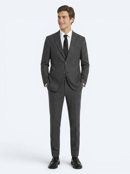 Siyah Desenli Modern Fit Keten Karışımlı Takım Elbise