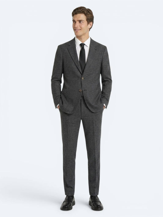 Siyah Desenli Modern Fit Keten Karışımlı Takım Elbise