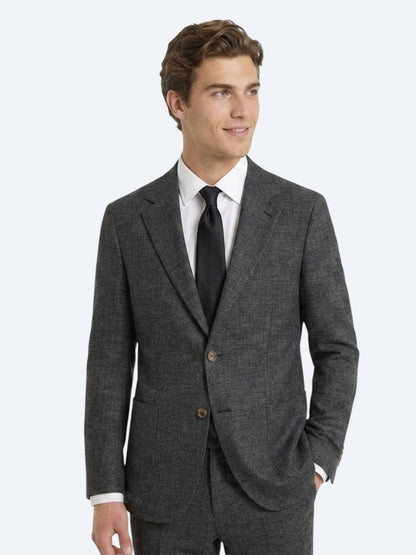 Siyah Desenli Modern Fit Keten Karışımlı Takım Elbise