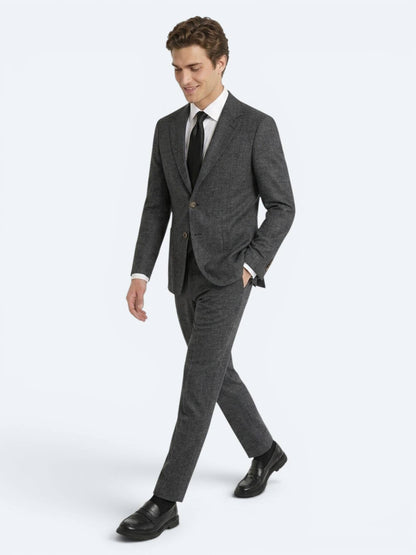 Siyah Desenli Modern Fit Keten Karışımlı Takım Elbise