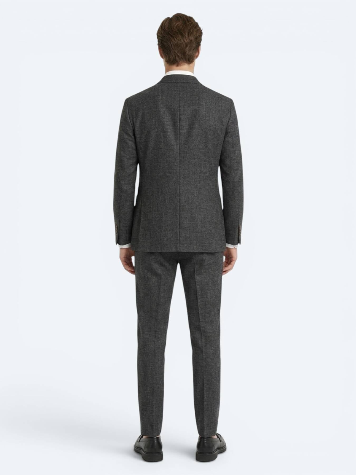 Siyah Desenli Modern Fit Keten Karışımlı Takım Elbise