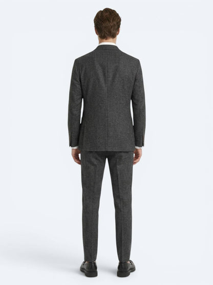 Siyah Desenli Modern Fit Keten Karışımlı Takım Elbise