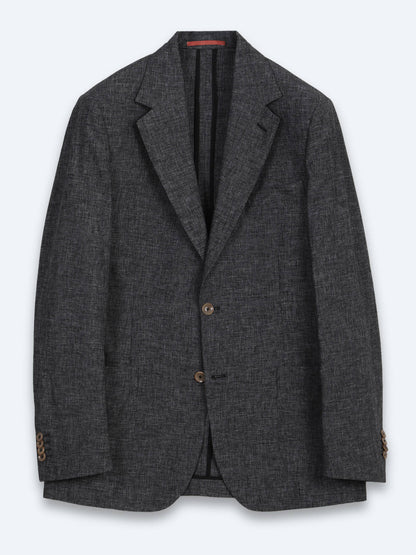 Siyah Desenli Modern Fit Keten Karışımlı Takım Elbise
