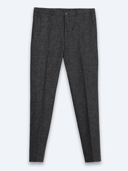 Siyah Desenli Modern Fit Keten Karışımlı Takım Elbise