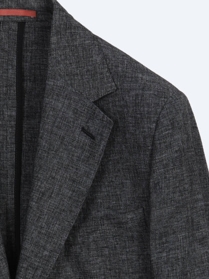 Siyah Desenli Modern Fit Keten Karışımlı Takım Elbise