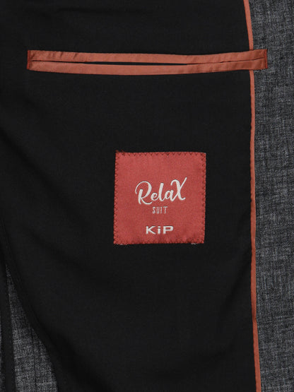 Siyah Desenli Modern Fit Keten Karışımlı Takım Elbise