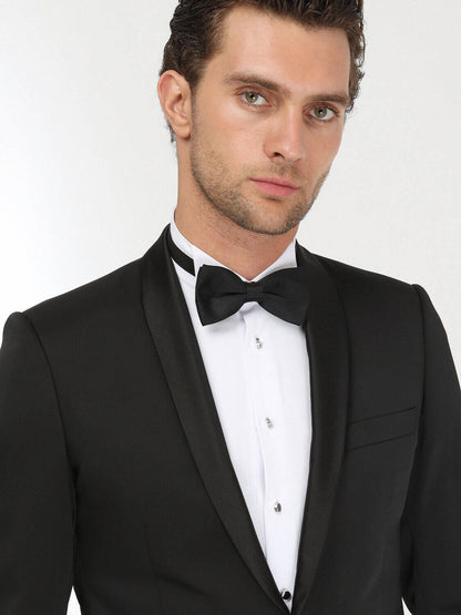 Siyah Desenli Slim Fit Şal Yaka Dokuma Smokin Takım Elbise
