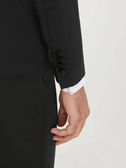 Siyah Desenli Slim Fit Şal Yaka Dokuma Smokin Takım Elbise