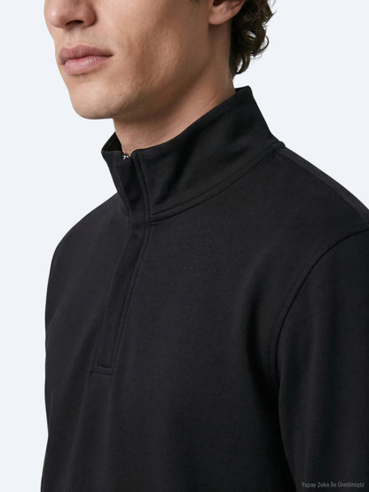 Siyah Dik Yaka Düz Sweatshırt