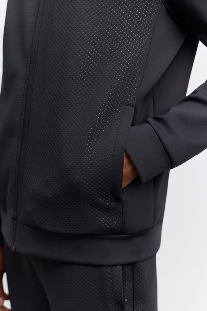 Siyah Dik Yaka Fermuarlı Ön Panel File Detaylı Yandan Cepli Teknik Sweatshirt