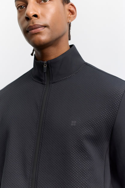 Siyah Dik Yaka Fermuarlı Ön Panel File Detaylı Yandan Cepli Teknik Sweatshirt