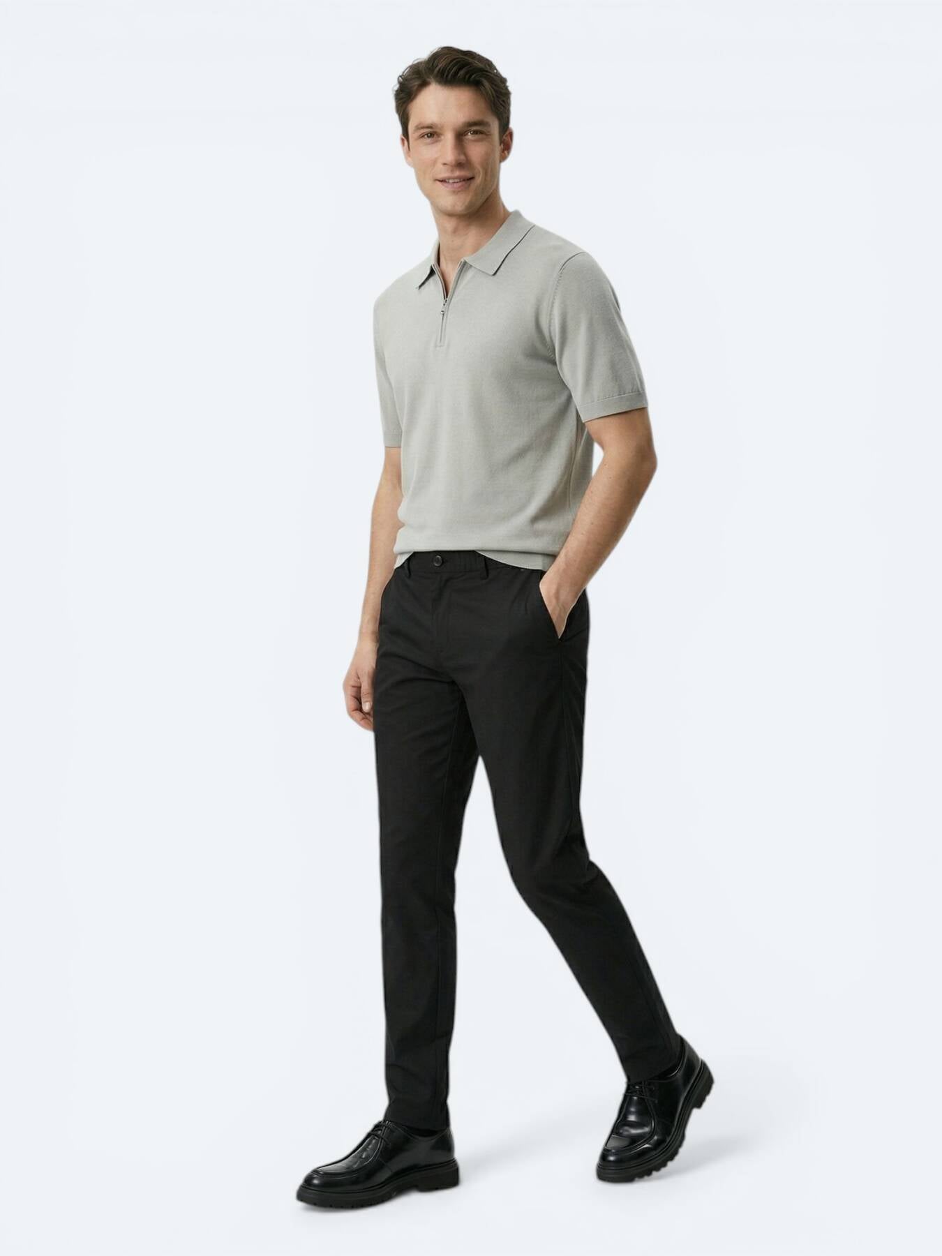 Siyah Dokuma Jogging Fit Casual Pamuk Karışımlı Pantolon